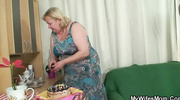 Granny gobbles cock on his birthday
