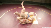 Two gay dude fighting on the ring trying to beat out all shit from his butt
